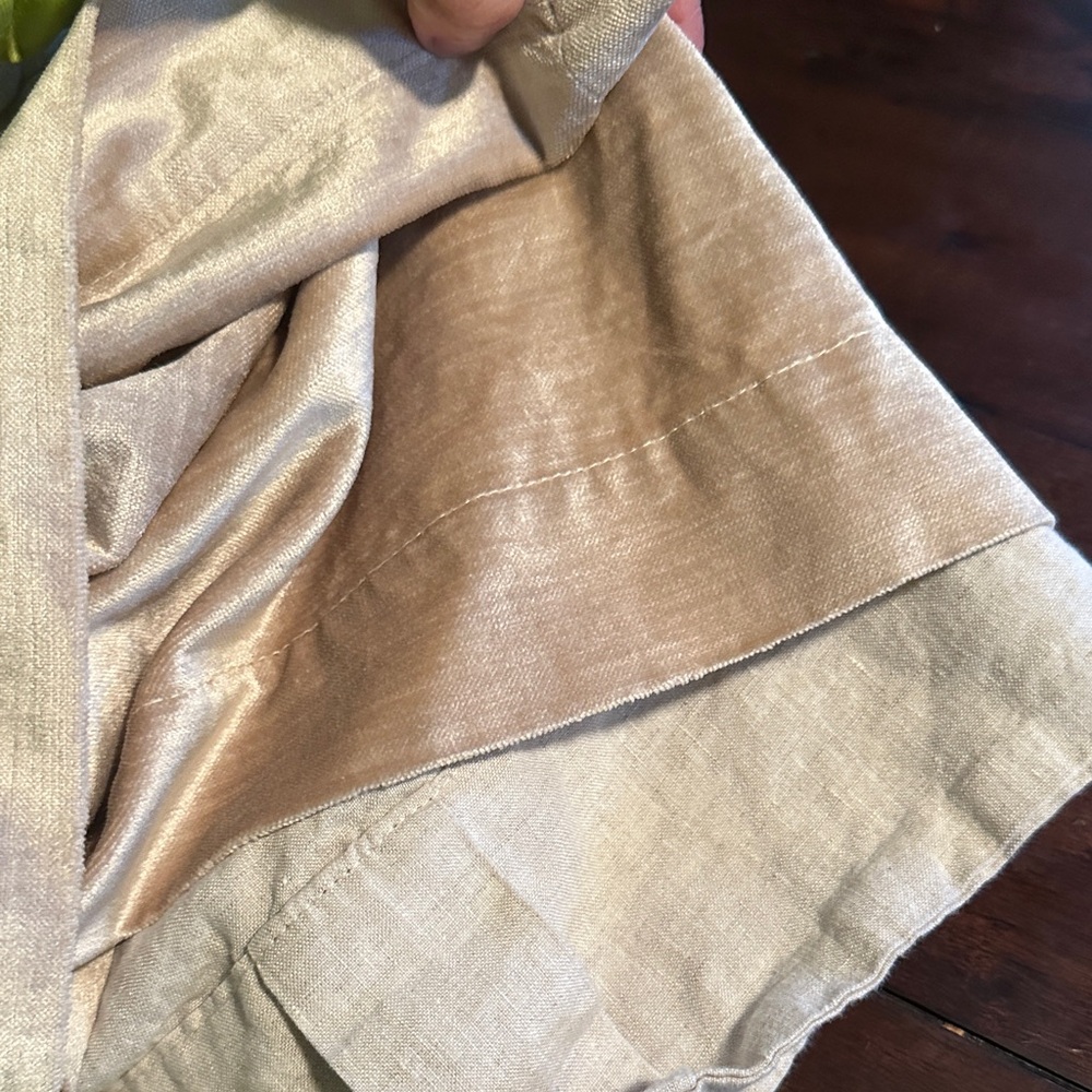 West Elm European Set Flax Linen & Luster Velvet Two Tone Window Curtain Panel - Picture 8 of 9